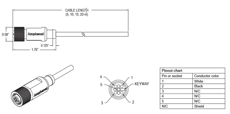 Plan mécanique - Amphenol Wilcoxon Ensembles M12 d’automatisation des processus A-M12-PUR80-02-B